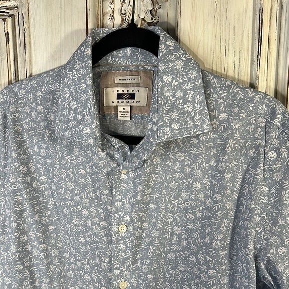 Men's Joseph Abboud Modern Fit Blue Floral Long Sleeve Button Down Shirt - Picture 2 of 11